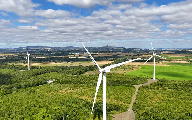 Vue aerienne d Eoliennes en France